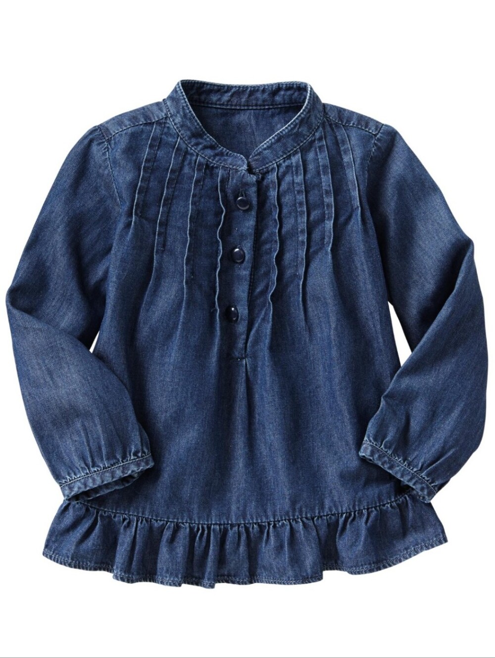 babyGAP Girls' Medium Denim Cotton Pintuck Long Sleeve Shirt Size 18-24 Months